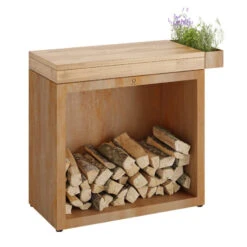 Billot Corten Et Bois De Teck 90 Cm - Ofyr